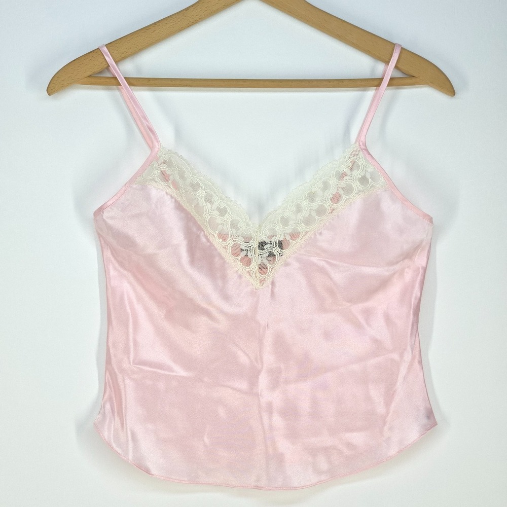 Vintage Juliara‎ Satin Lace Camisole Womens Small Pink Tank Stretch Lingerie Top